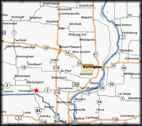 Part of IA, MO, & IL with Farmington, IA Marked